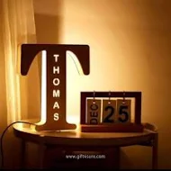 Wood Initial Lamp