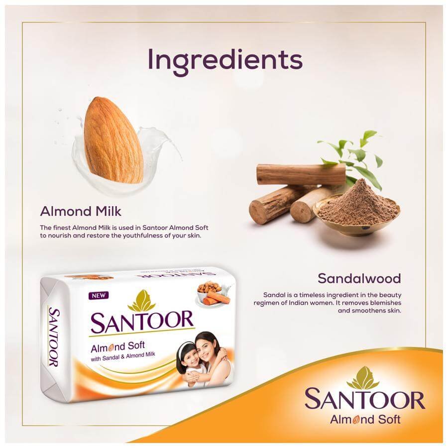 Buy Santoor Sandal & Almond Milk Soap ( Pack Of 4 ) online from J. M. D.  Store