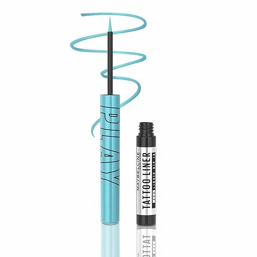 Maybelline New York Tattoo Play Light Blue Liquid Eyeliner - Ride, Upto 48 Hours Bold Color, Water-proof Eyeliner & Smudge-proof. Maybelline High-impact Color Liner, Vegan Formula | 2.1ml