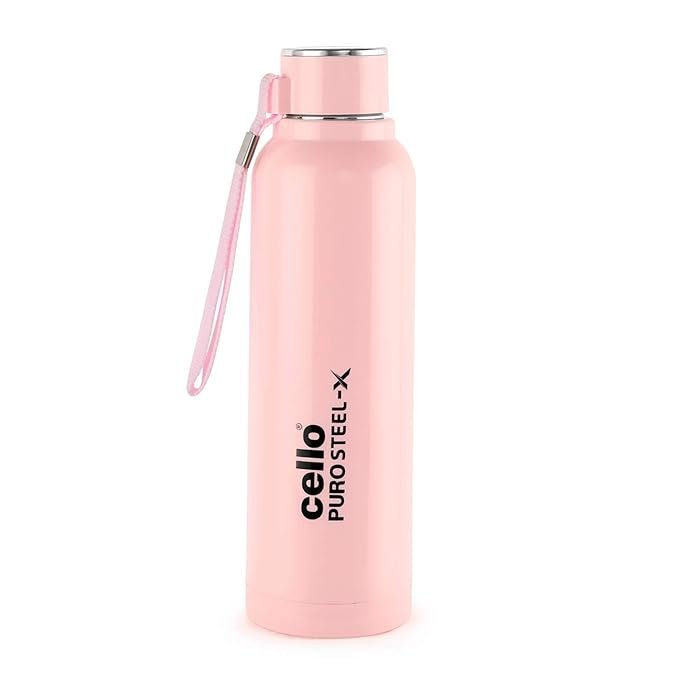 CELLO Puro Steel-X Benz 900 | Leak Proof| Wide Mouth & Easy to Open | Insulated Inner Steel Outer Plastic Water Bottle | Perfect for Staying hydrated at The School,College, Work | 730ml | Pink