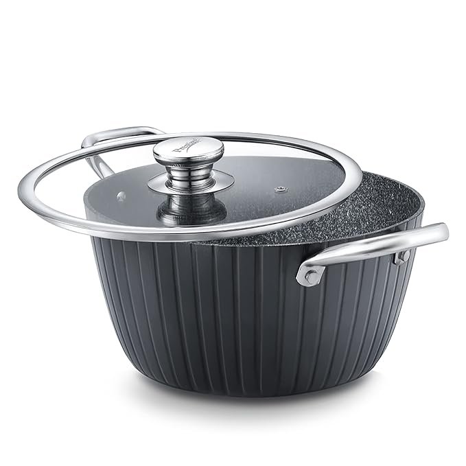 Prestige Durastone Hard Anodised 6 Layer Non-Stick Casserole with Glass Lid, (24 cm, 4 Litre) (Black)