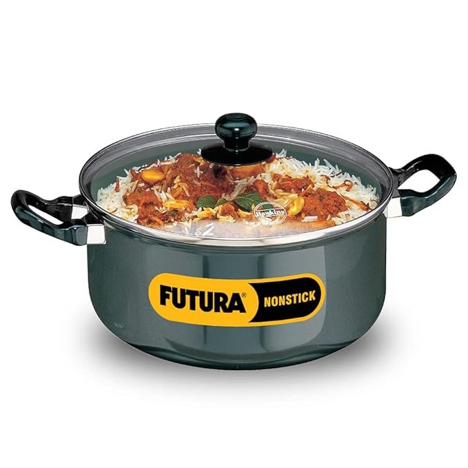 Hawkins Futura 5 Litre Cook n Serve Stewpot, Non Stick Pot with Glass Lid, Cooking Pot with Lid, Black 