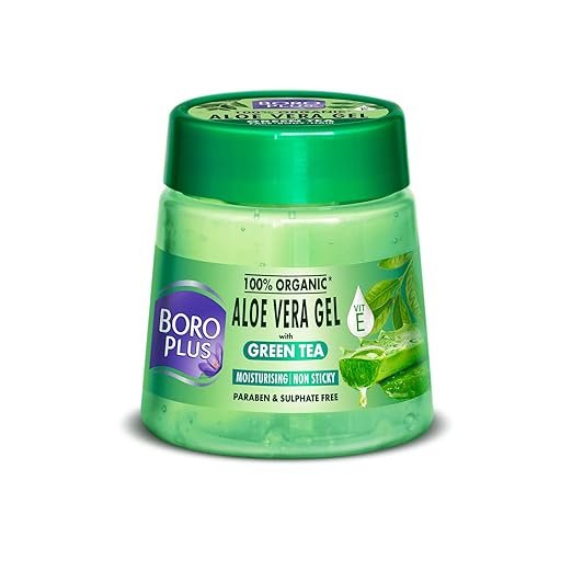 Boroplus Aloe Vera Gel With Green Tea 100% Organic For Skin & Hair, Rich In Vitamin E And Antiseptic Herbs For Smooth, Nourished And Moisturised Skin, 200Ml