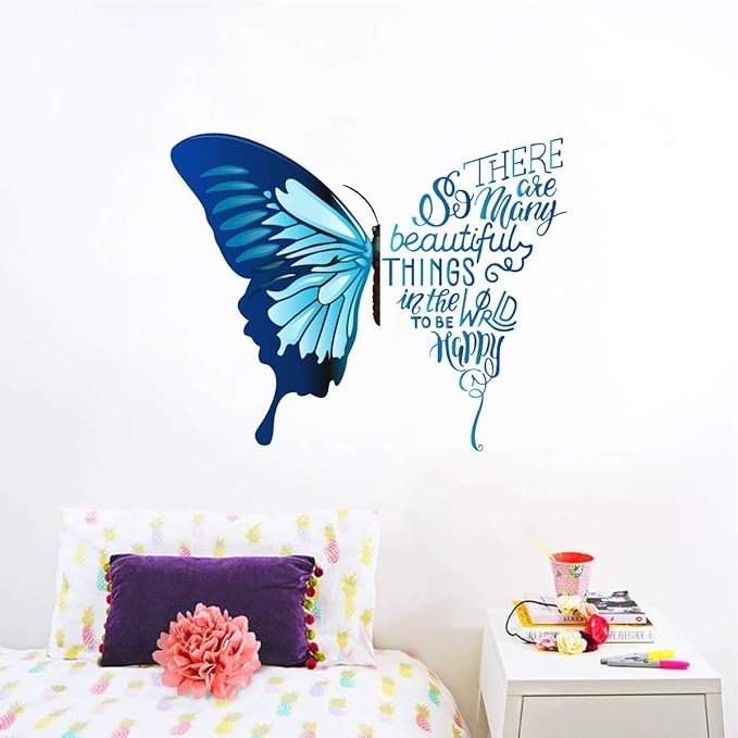 Decal O Decal' Blue Butterfly with Motivational Quotes ' Wall Stickers