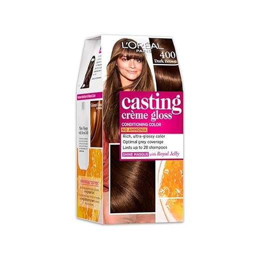 L'Oréal Paris Semi-Permanent Hair Colour, Ammonia-Free Formula & Honey-Infused Conditioner, Glossy Finish, Casting Crème Gloss, Dark Brown 400, 87.5g+72ml