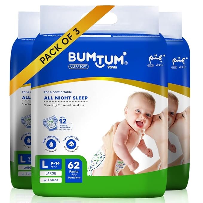 Bumtum Baby Diaper Pants, Large/l Size, 186 Count