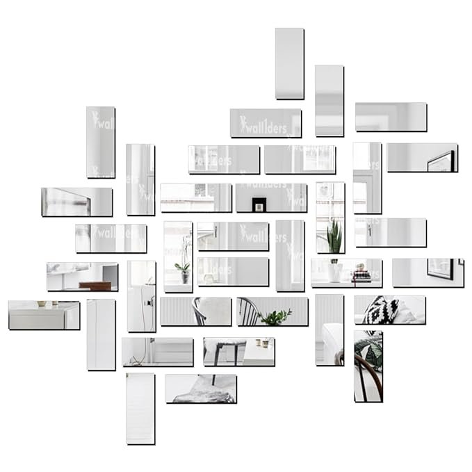 Wall1ders Rectangle 35 Silver Acrylic Mirror Stickers for Wall, Decorative Items Home Decoration for Bedroom, Living Room, Office, Study Room