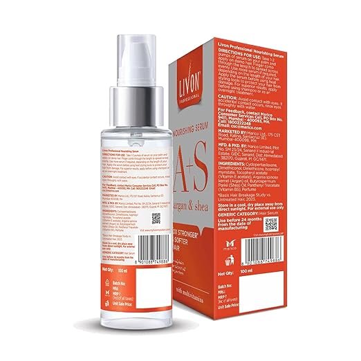 Livon Professional Nourishing Serum for Women & Men | With Argan, Shea & Multivitamins | For Softer, Stronger & Frizz-free Hair | No Paraben, Sulphate or Mineral Oil | All Hair Types | 100ml