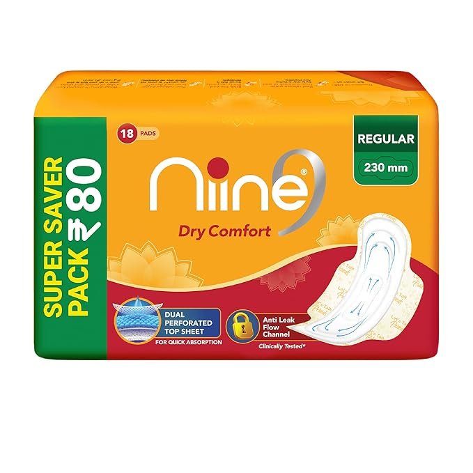 Niine Dry Comfort Regular Sanitary Pads for women | 18 pads, Pack of 1|