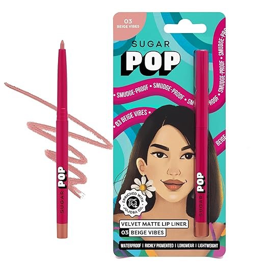 SUGAR POP Velvet Matte Lip Liner 03 Beige Vibes - 0.27 gms - Creamy matte finish | Smudge-proof | Waterproof | Transfer-proof