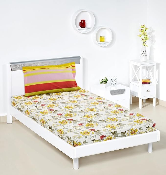 Cotton Single Bedsheet with One Pillow Cover