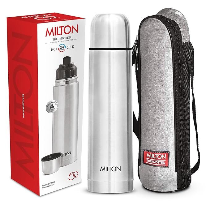 Milton Thermosteel Flip Lid Flask, 1000 milliliters, Silver