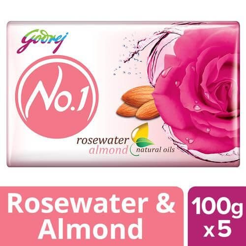 Godrej No.1 Bathing Soap - Rosewater & Almond, 100 g (Pack of 5)