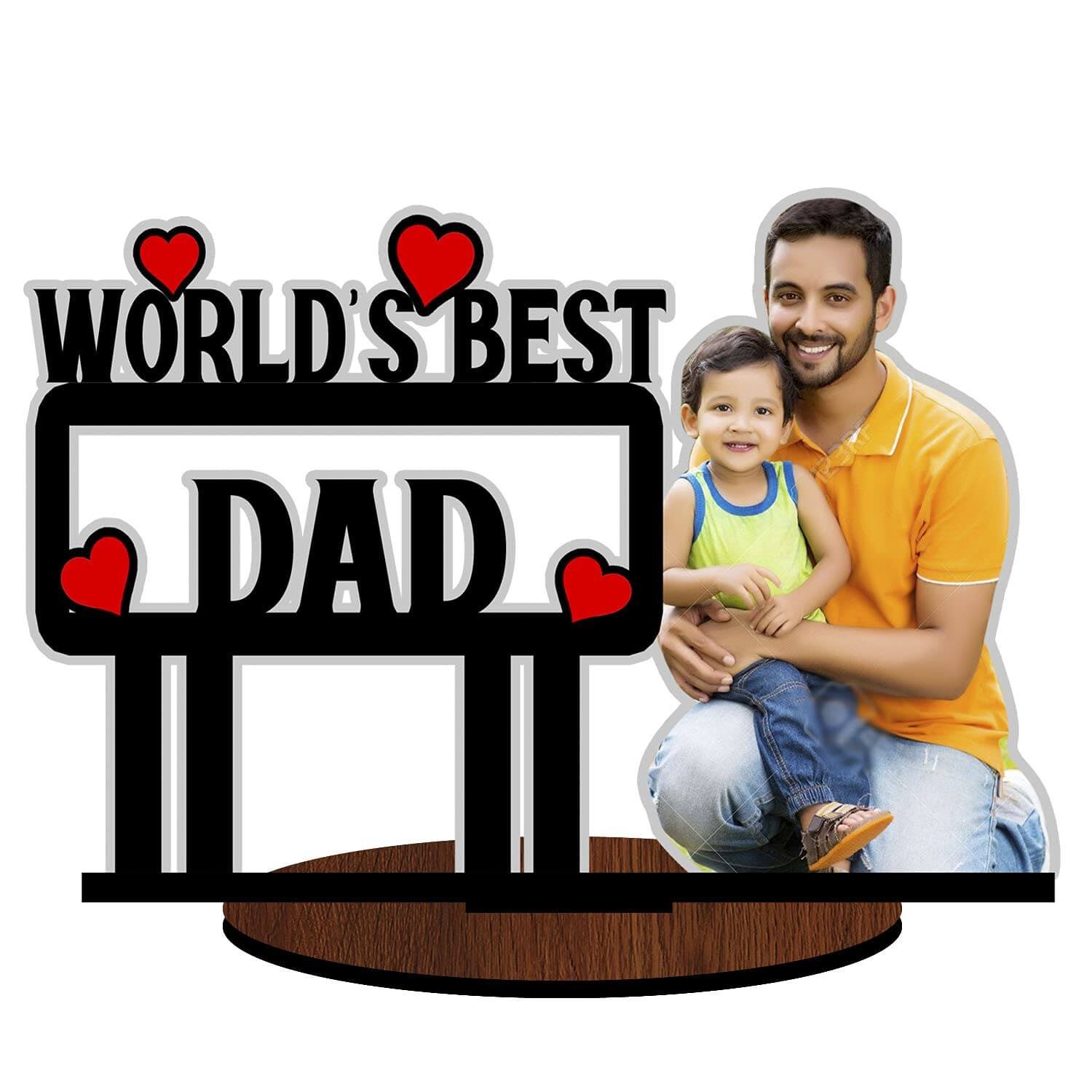 World's Best Dad Wood Photo Frame Personalized Caricature Gift Customized with your Photos (8 x 12 inches)